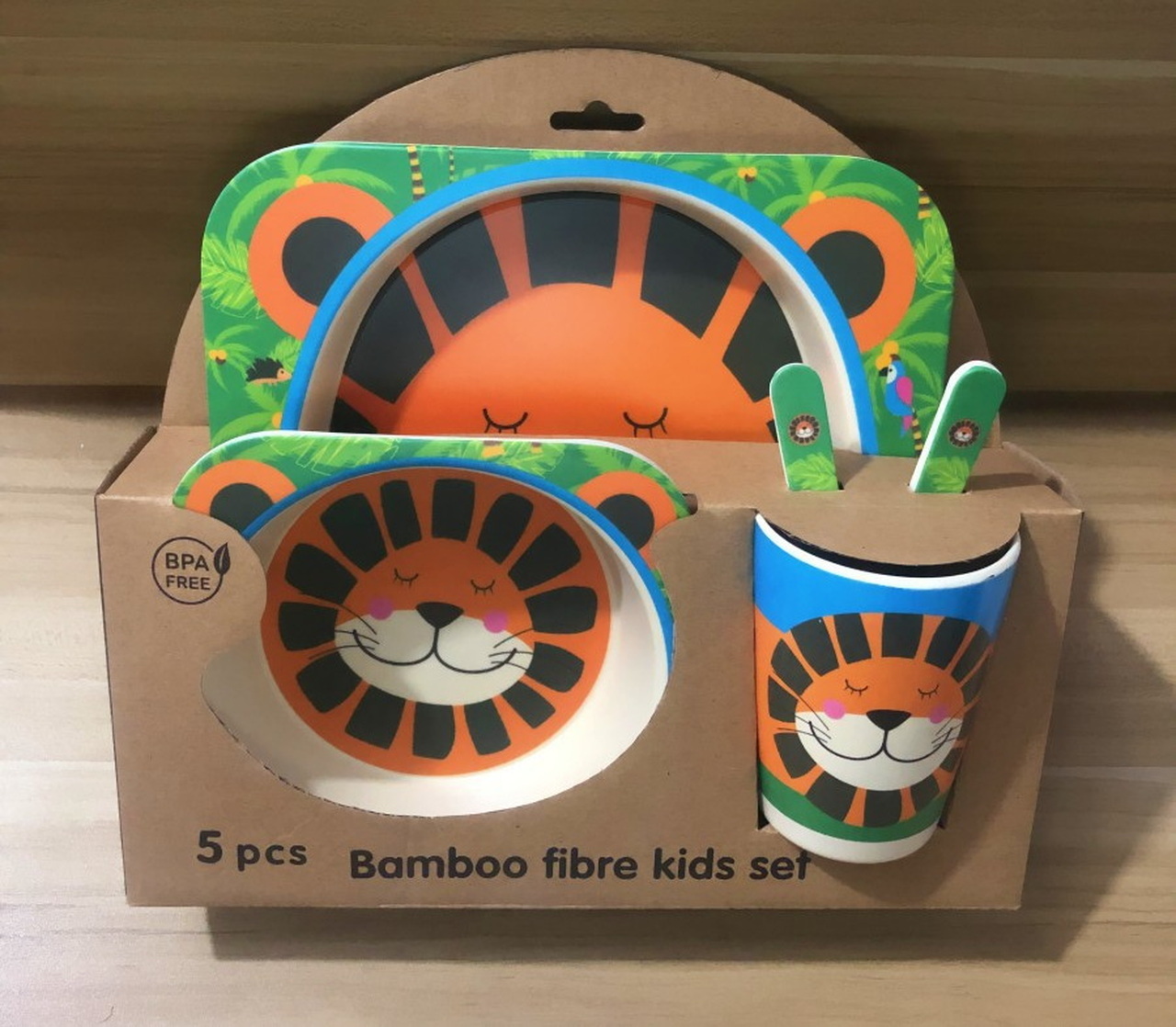 Children’s Bamboo Green Lion Design Dinnerware Set