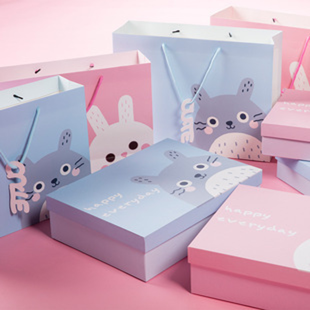 Pink Cute Bunny Gift Paper Bag and Gift Paper Box