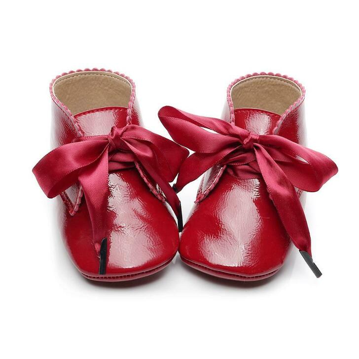 Red Fancy Boot Satin Ribbon Baby Shoe